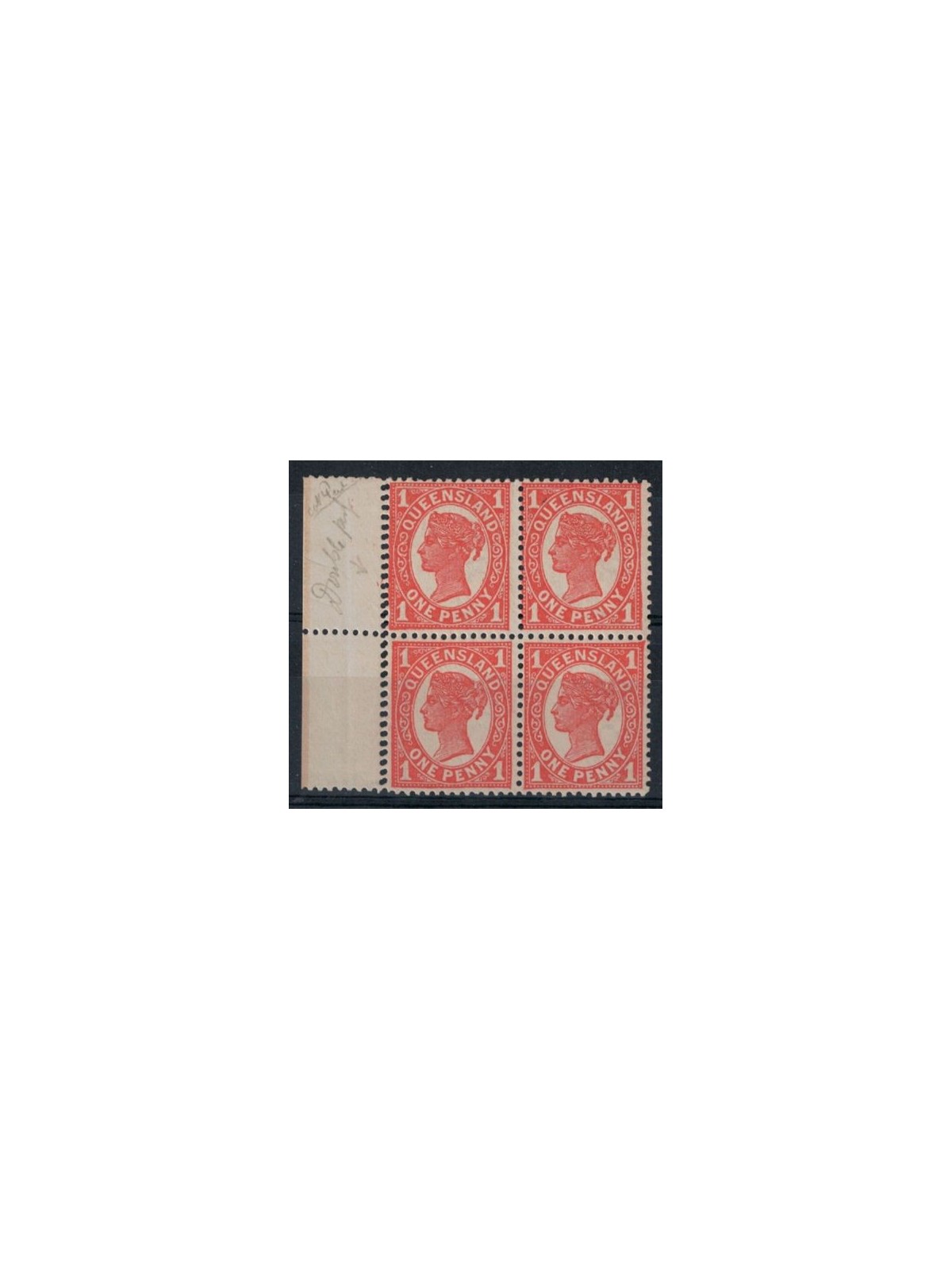 QUEENSLAND 1890-94 Variety 1 Penny (double perforation) block of four MNH**