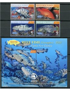 PAPUA NUOVA GUINEA 2011 Fauna, pesci - Reef fish 4v + 1 BF MNH**