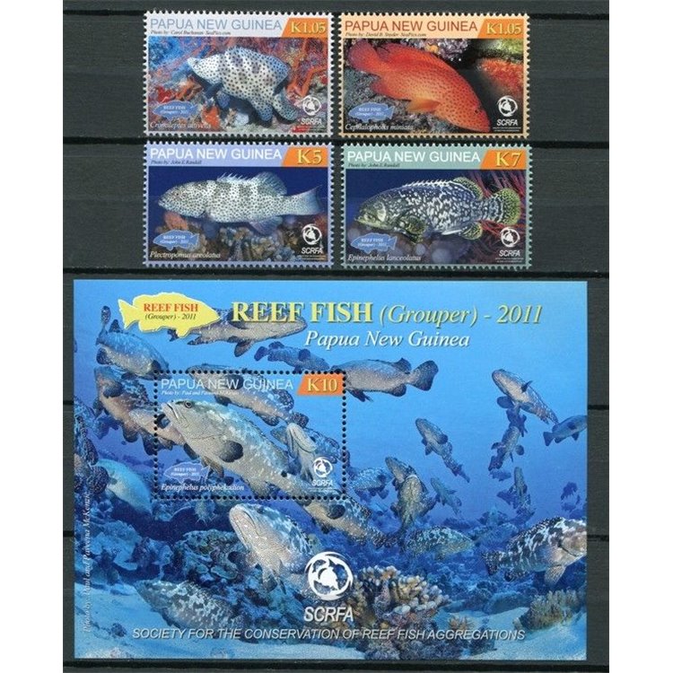 PAPUA NEW GUINEA 2011 Fauna, fish - Reef fish 4v + 1 s/s MNH**