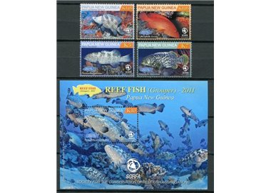 PAPUA NEW GUINEA 2011 Fauna, fish - Reef fish 4v + 1 s/s MNH**