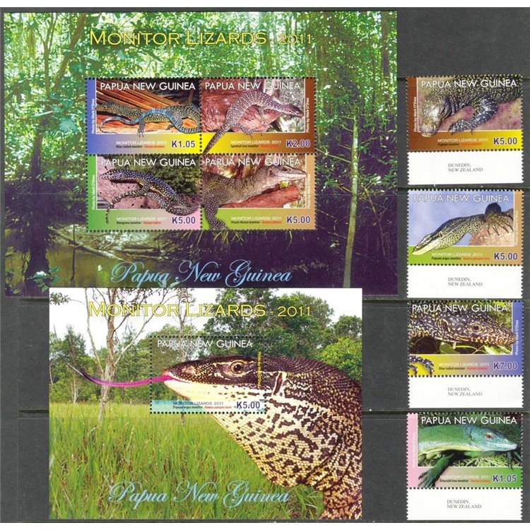 PAPUA NUOVA GUINEA 2011 Varani - Monitor Lizards 4v + 2 BF MNH**