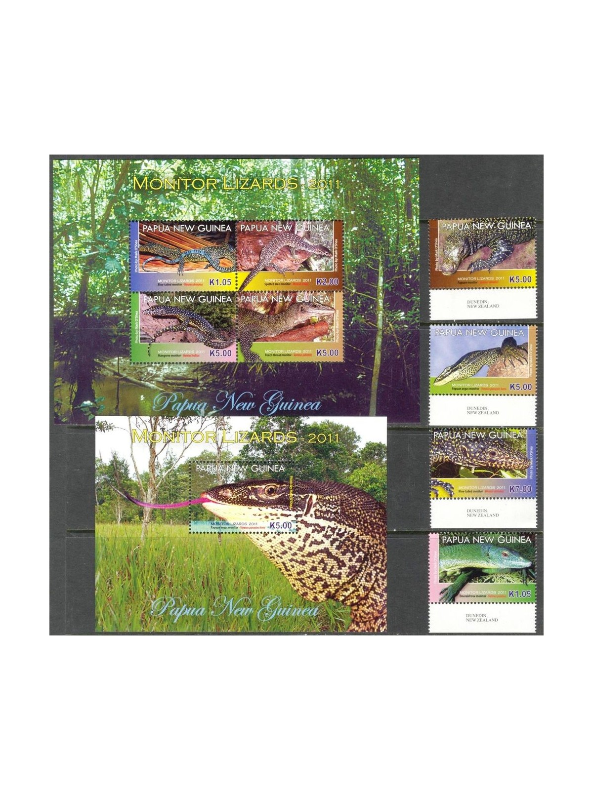 PAPUA NUOVA GUINEA 2011 Varani - Monitor Lizards 4v + 2 BF MNH**
