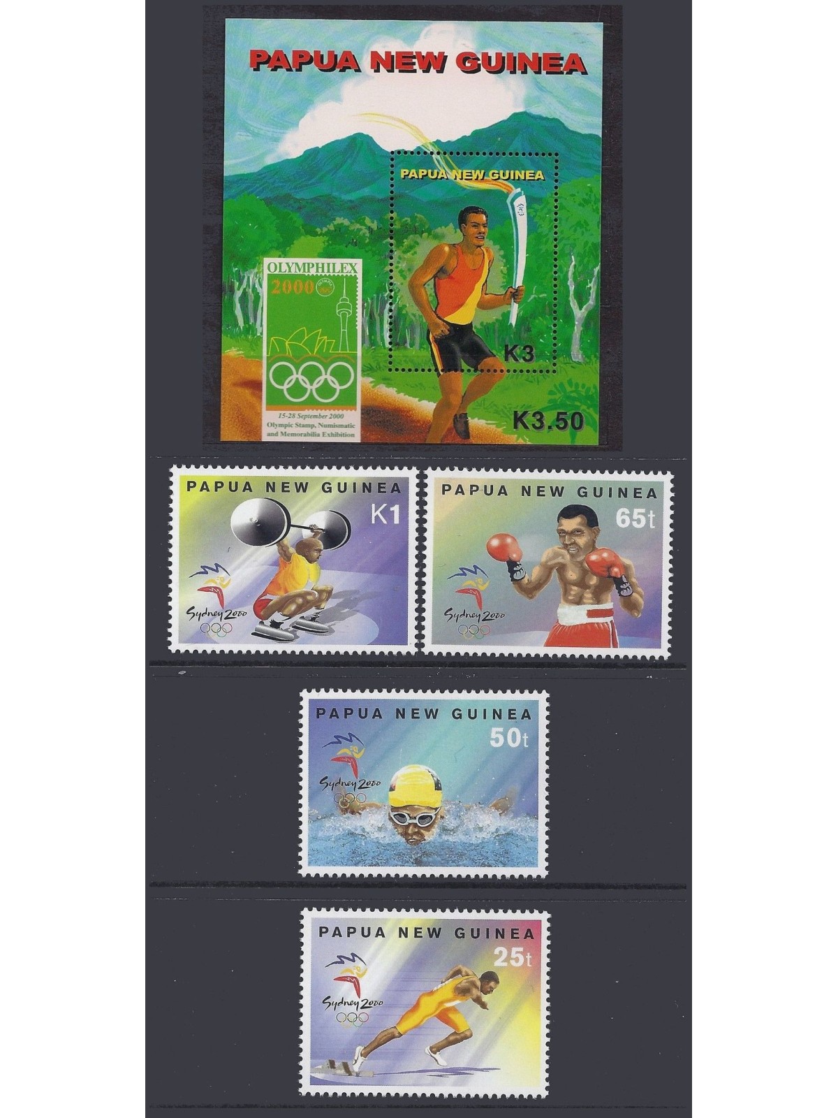 PAPUA NEW GUINEA 2000 Sydney Olympic Games 4v + 1 s/s MNH**