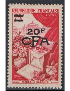 REUNION 1953-54 Fleurs et Parfums 20f on 75f MNH**