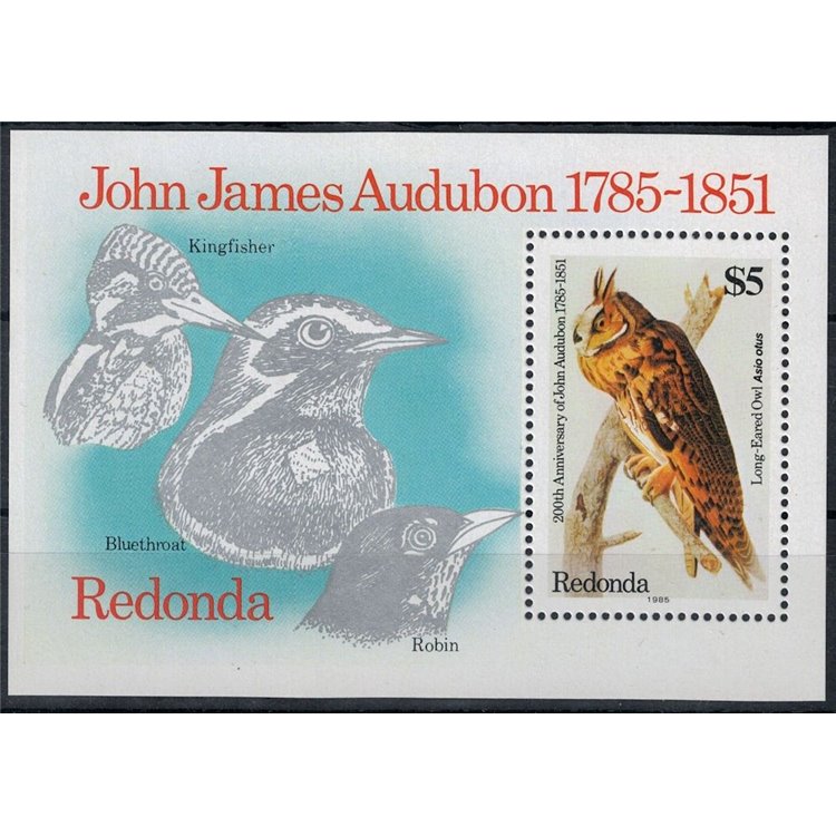 REDONDA 1985 John James Audubon, birds s/s MNH**