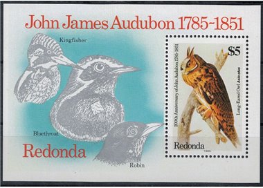 REDONDA 1985 John James Audubon, birds s/s MNH**