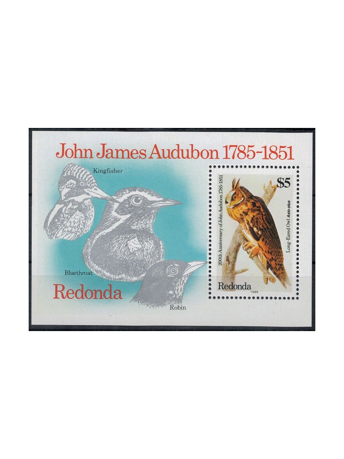 REDONDA 1985 John James Audubon, birds s/s MNH**