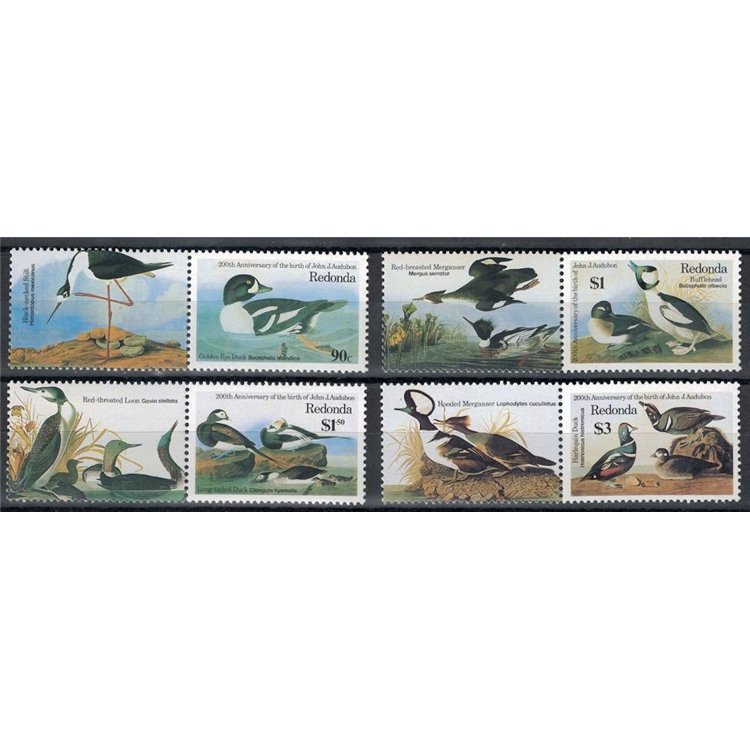 REDONDA 1986 John James Audubon, uccelli 4v MNH**