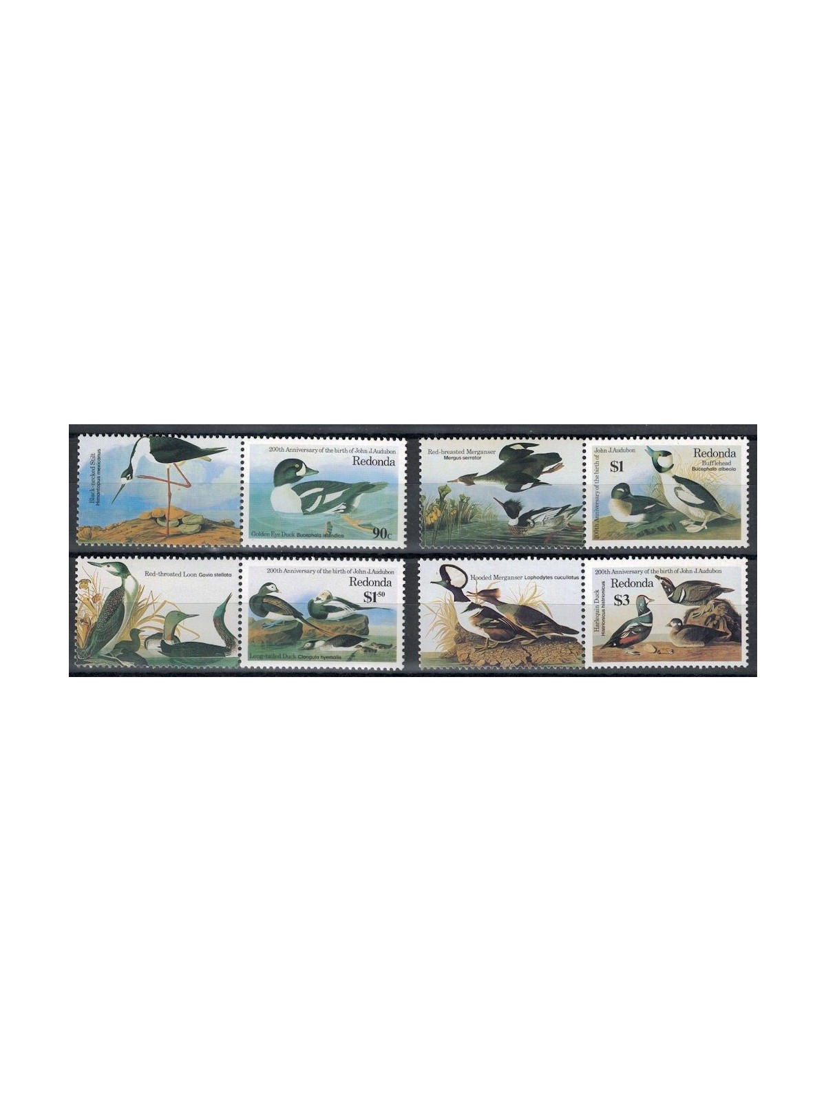 REDONDA 1986 John James Audubon, uccelli 4v MNH**
