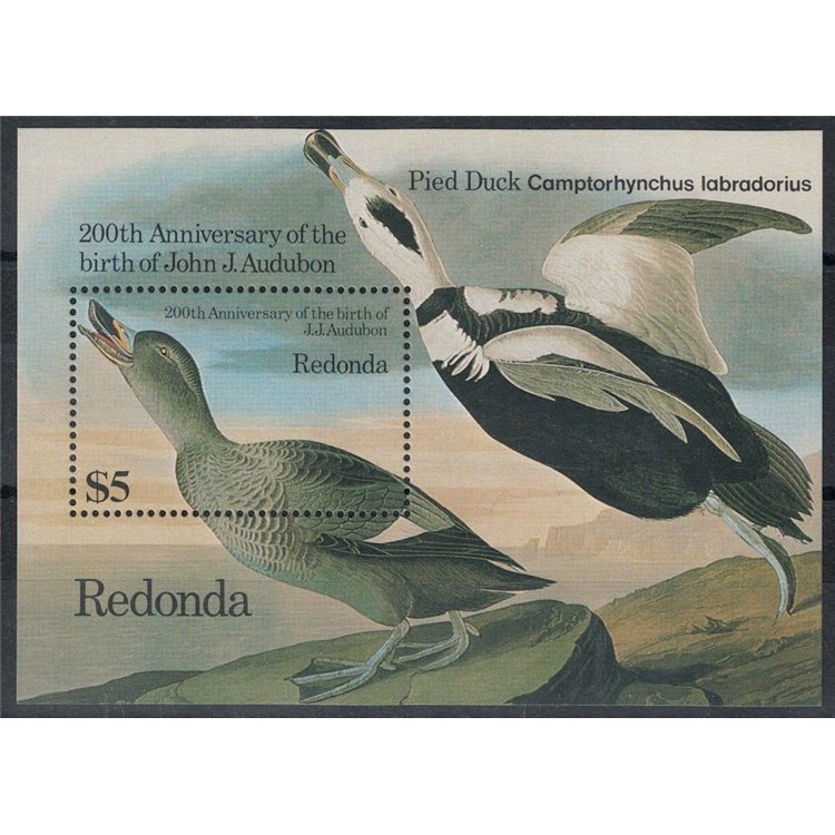 REDONDA 1986 John James Audubon, birds s/s MNH**