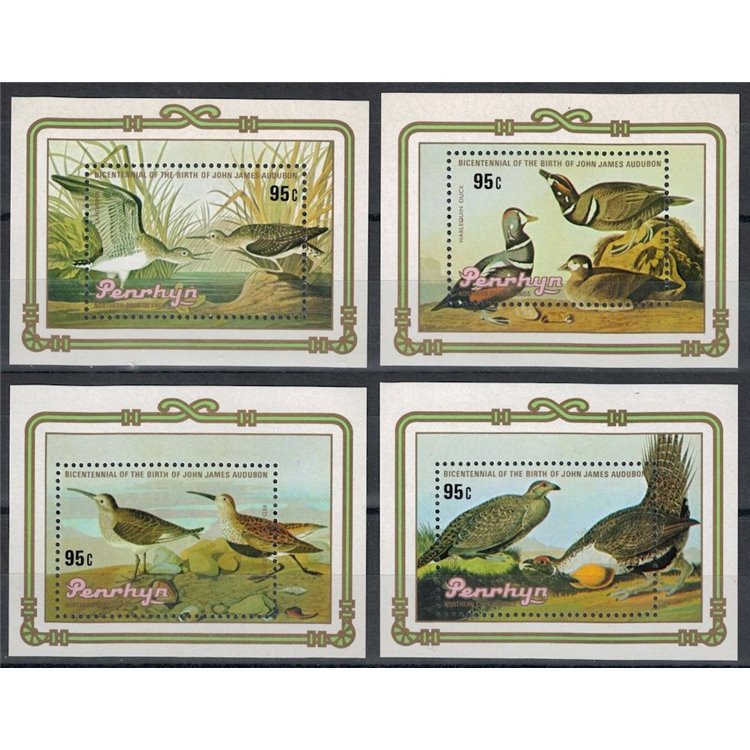 PENRHYN 1985 John James Audubon 4 s/s MNH**