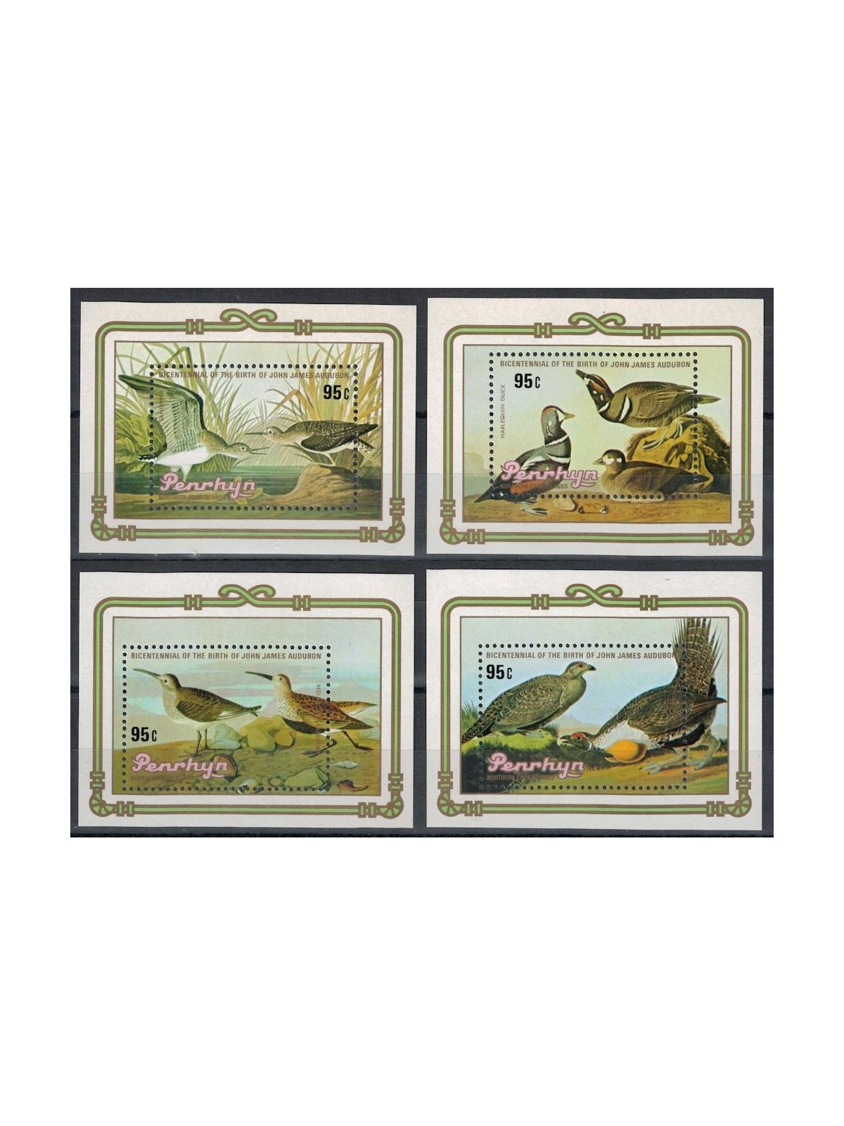 PENRHYN 1985 John James Audubon 4 s/s MNH**