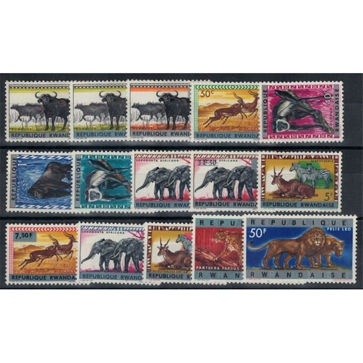 RWANDA 1964 Animals, overprinted 15v MNH**