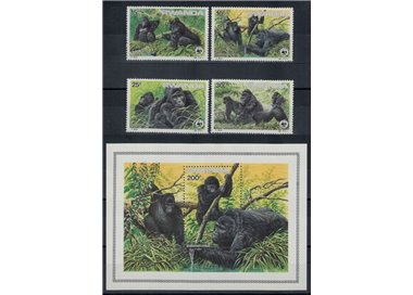 RWANDA 1985 WWF, gorillas 4v + 1 s/s MNH**