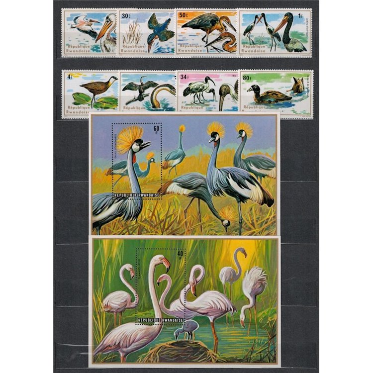 RWANDA 1975 Water birds 8v + 2 s/s MNH**