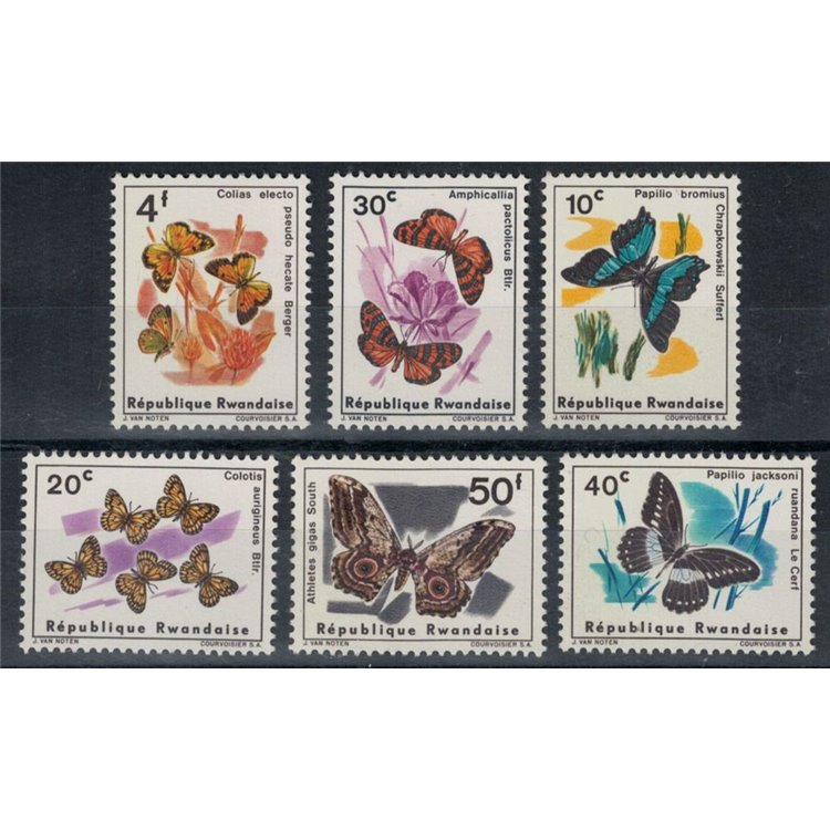 RUANDA 1965 Farfalle diverse 6v MNH**