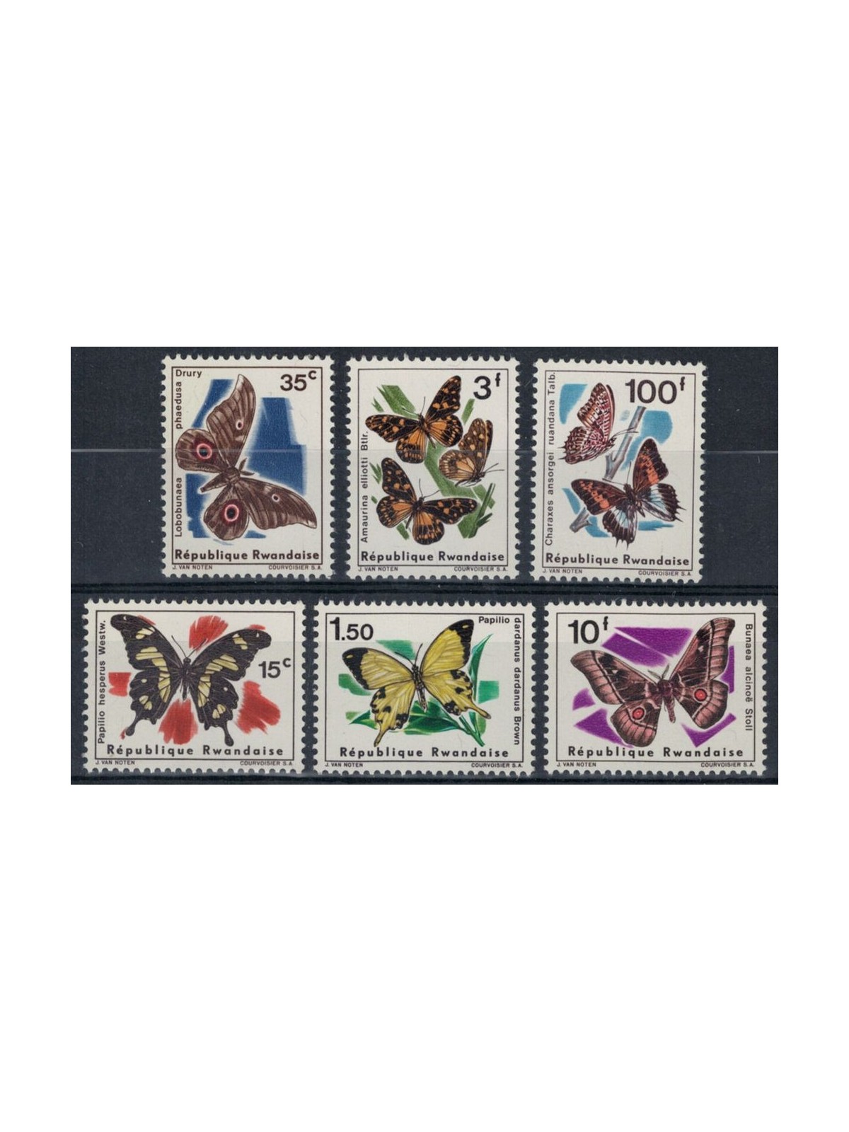 RUANDA 1966 Farfalle diverse 6v MNH**