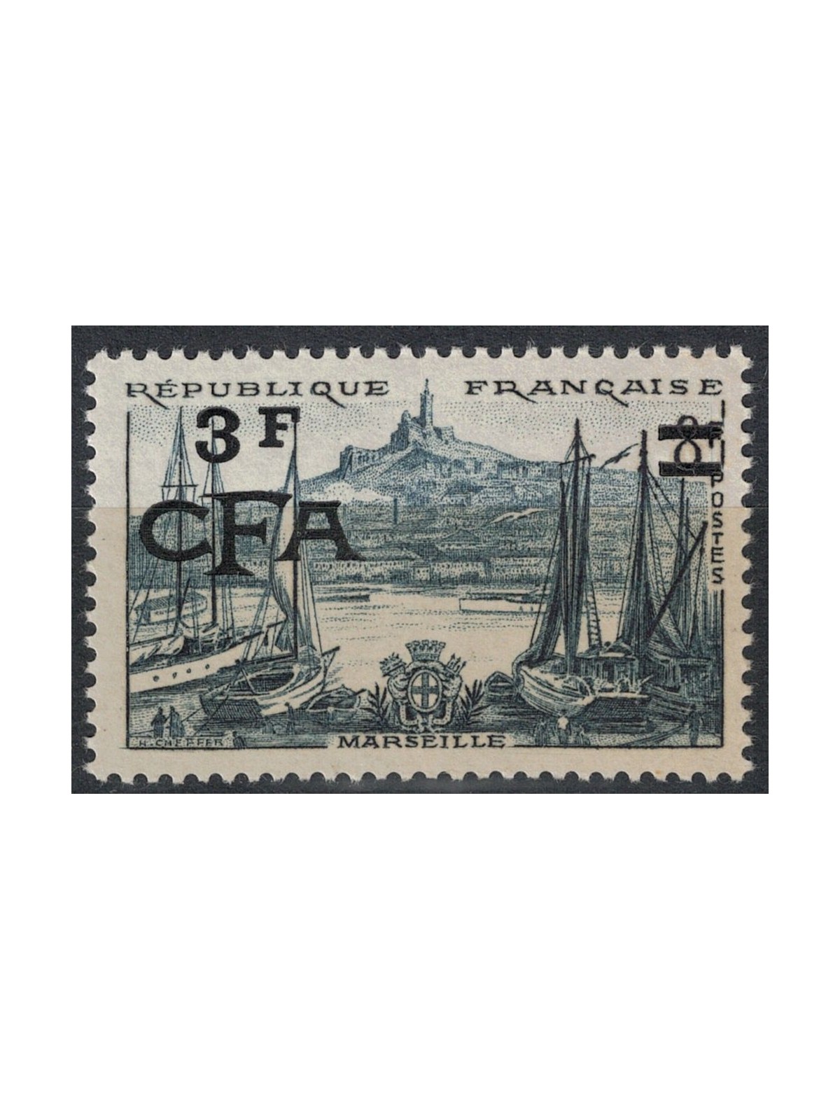 REUNION 1955-56 Marseilles 3f su 8f MNH**