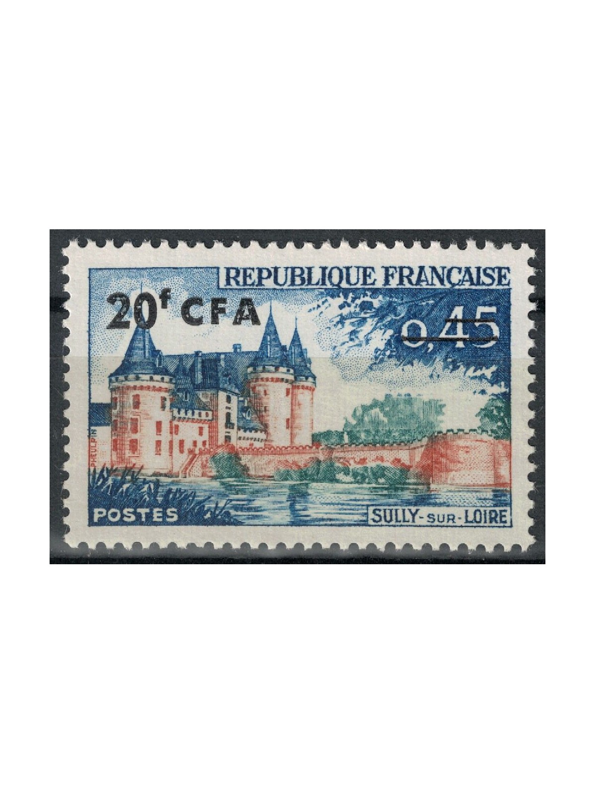 REUNION 1961-65 Sully-sur-Loire 20f on 45c MNH**
