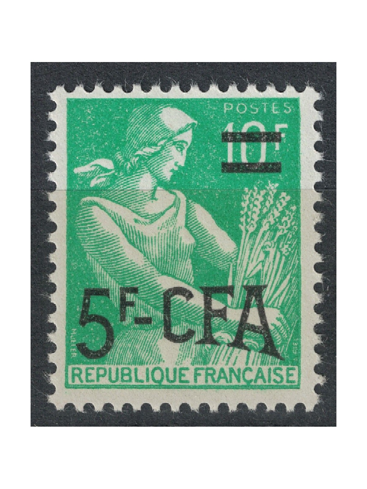 REUNION 1957-59 Moissonneuse 5f on 10f MNH**