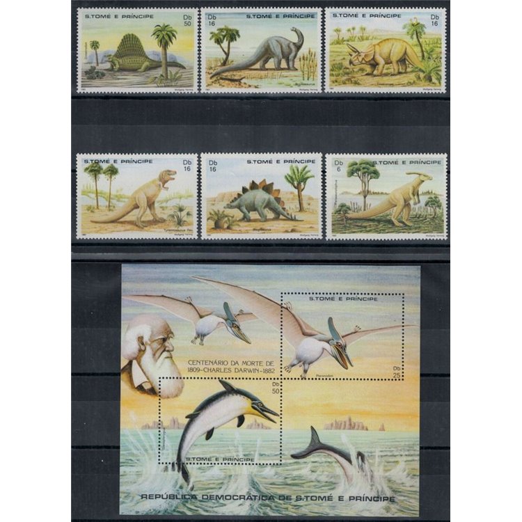 SAO TOME AND PRINCIPE 1982 Prehistoric animals 6 v + 1 s/s