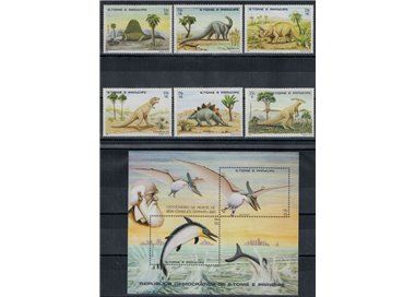 SAO TOME AND PRINCIPE 1982 Prehistoric animals 6 v + 1 s/s
