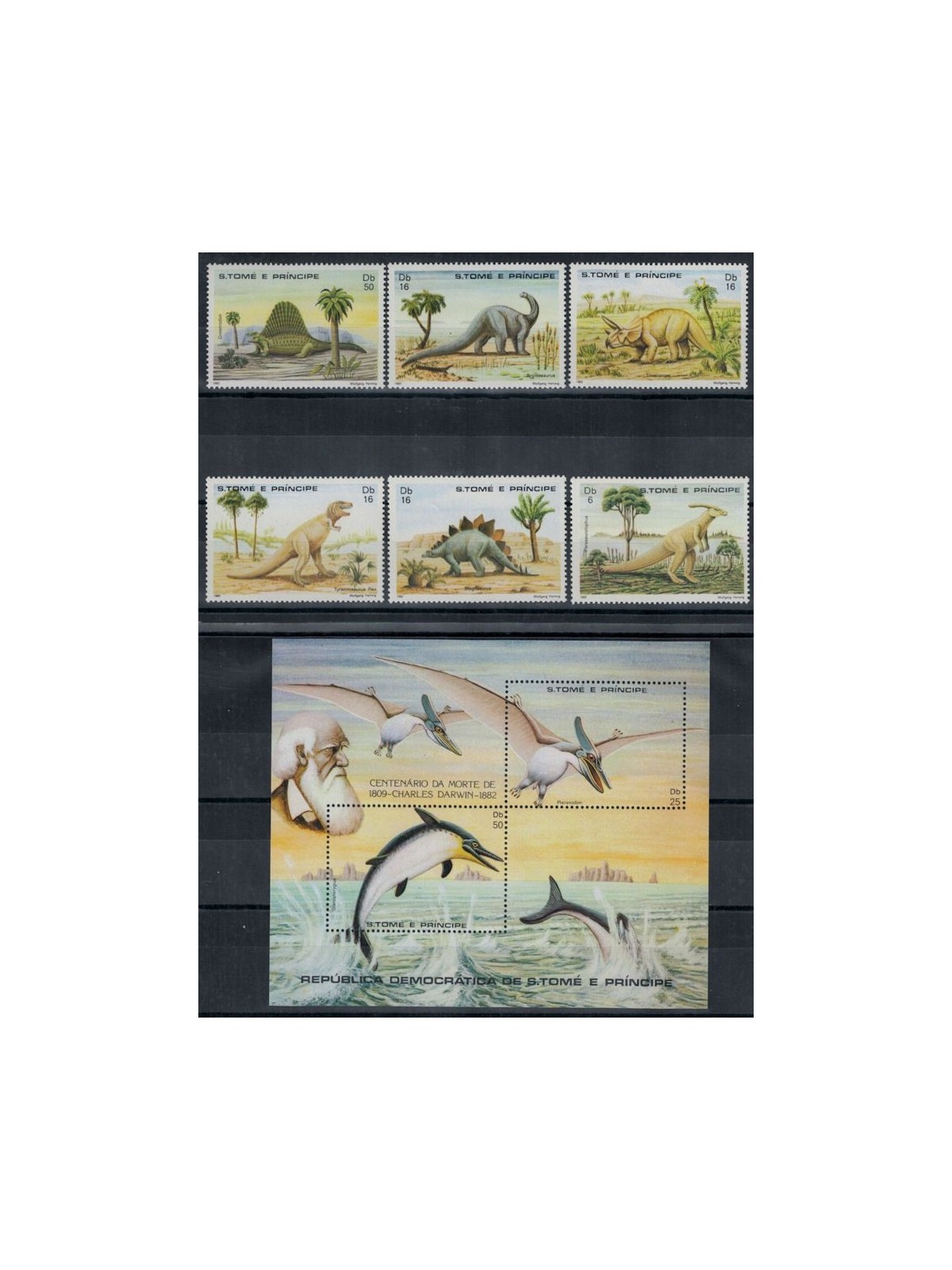 SAO TOME AND PRINCIPE 1982 Prehistoric animals 6 v + 1 s/s