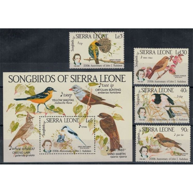 SIERRA LEONE 1985 John James Audubon 4v + 1 s/s MNH**