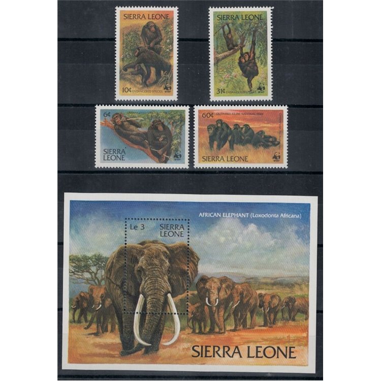 SIERRA LEONE 1983 WWF, Chimpanzees and Elephants 4v + 1 s/s MNH**