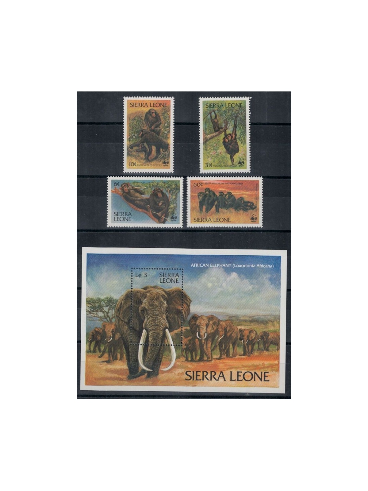 SIERRA LEONE 1983 WWF, Chimpanzees and Elephants 4v + 1 s/s MNH**