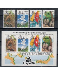 SEYCHELLES 1985 Expo 85 4 v + 1 BF