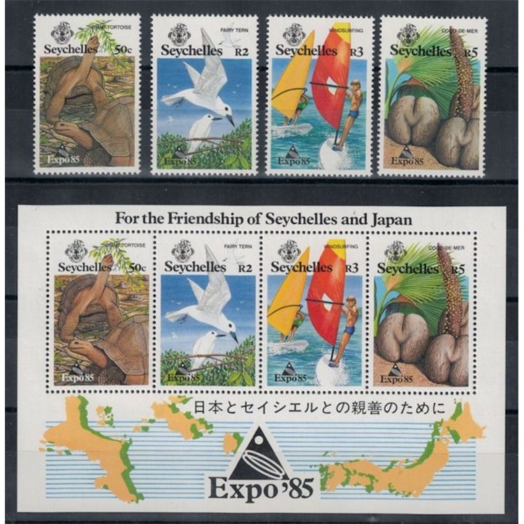 SEYCHELLES 1985 Expo 85 4 v + 1 BF