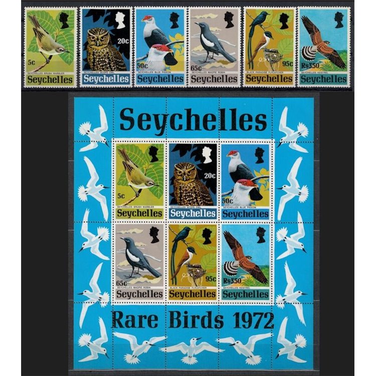 SEYCHELLES 1972 Birds - Birds 6 v + 1 s/s