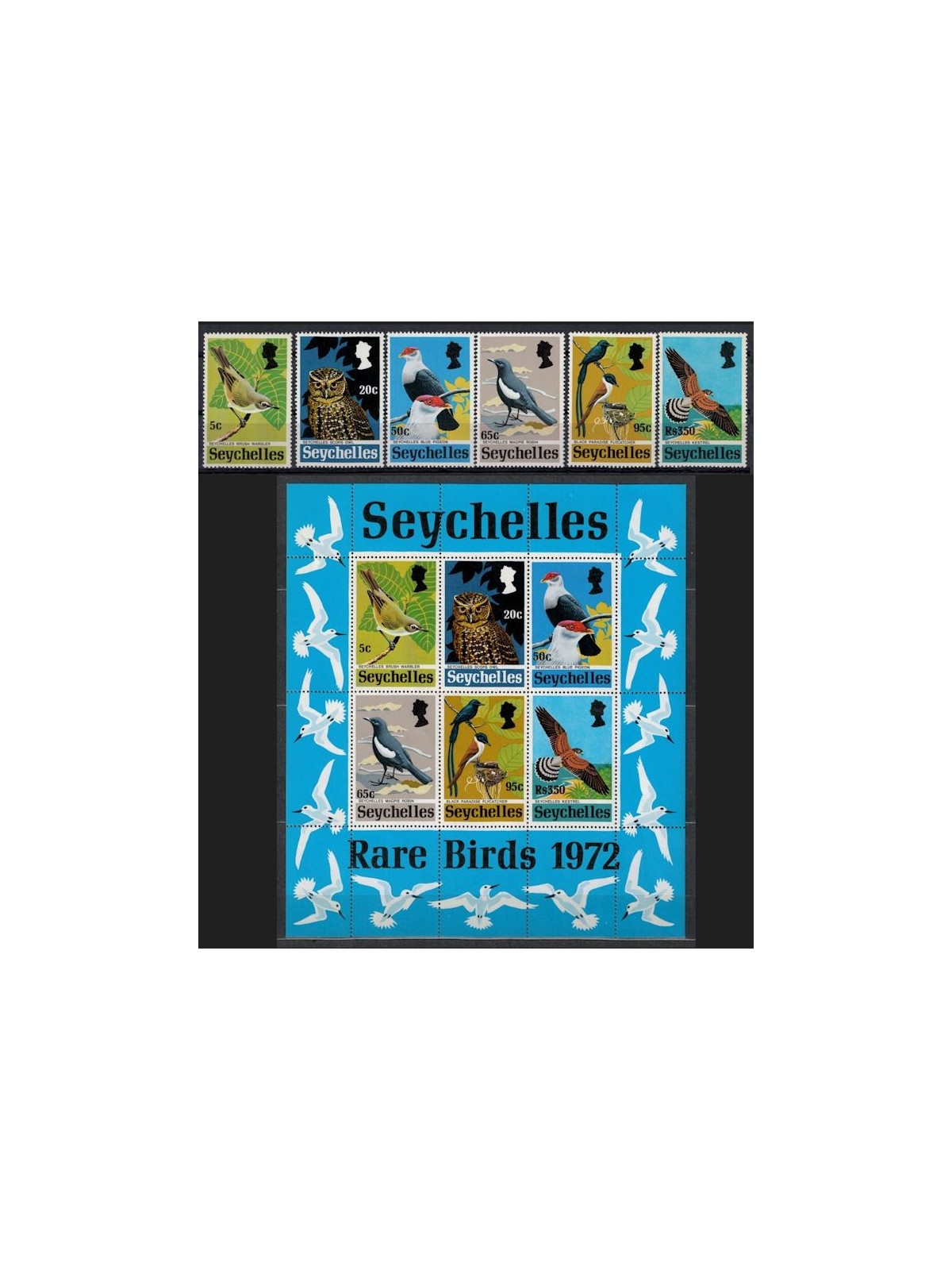 SEYCHELLES 1972 Birds - Birds 6 v + 1 s/s