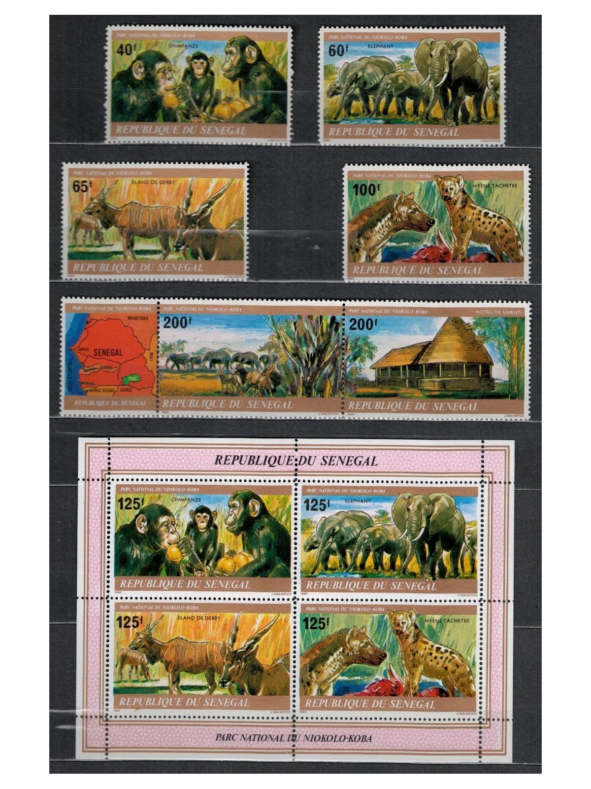 SENEGAL 1980 Parco Nazionale Niokolo-Koba, animali 6v + 1 BF MNH**