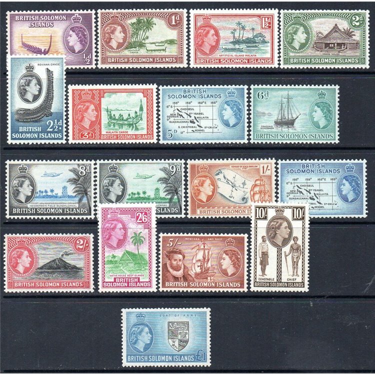 SOLOMON 1956-60 Definitives 17v MNH**