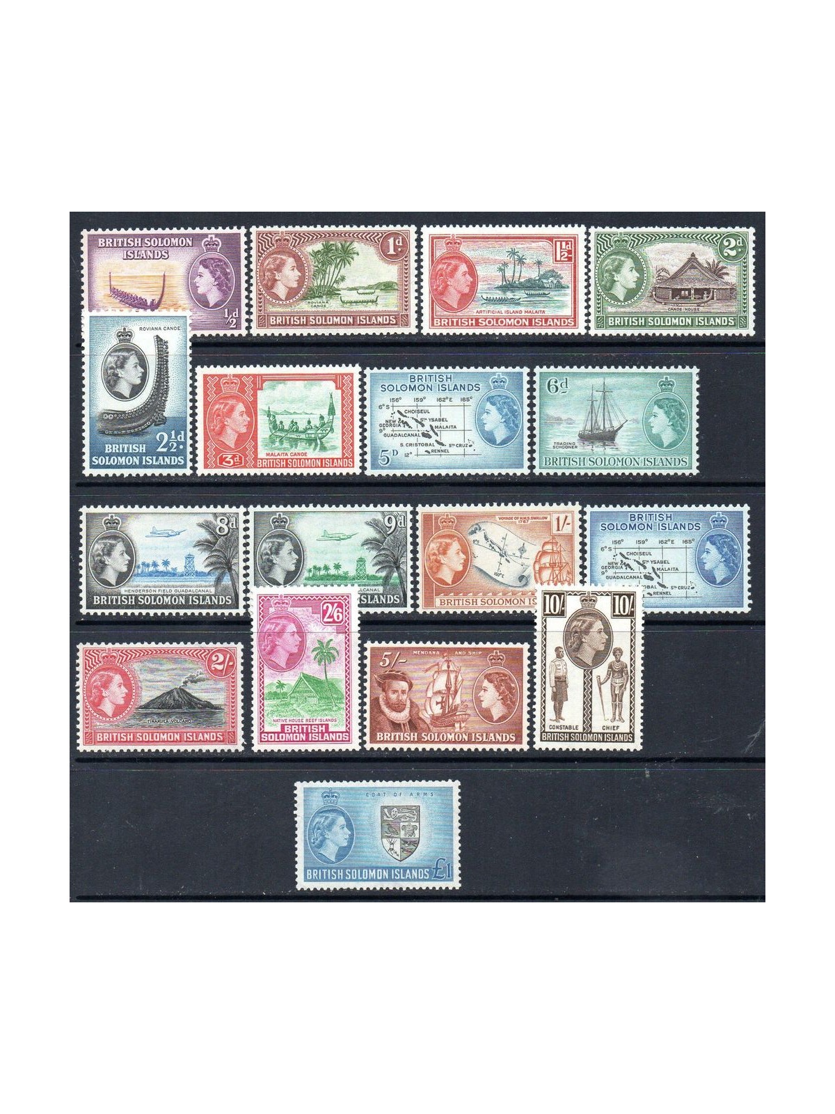 SOLOMON 1956-60 Definitives 17v MNH**
