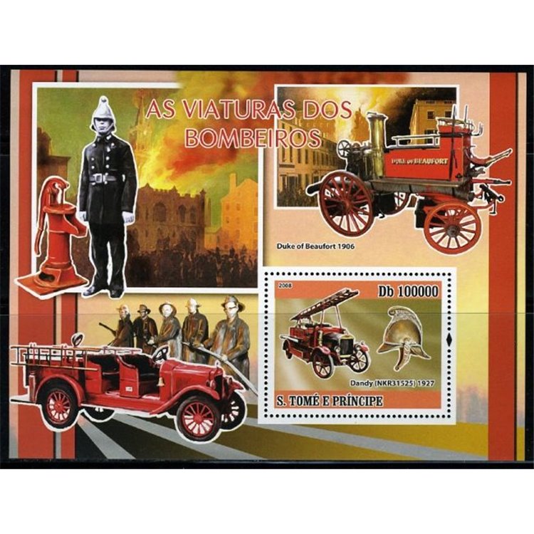 SAO TOME AND PRINCIPE 2008 Firefighter Vehicles s/s MNH**