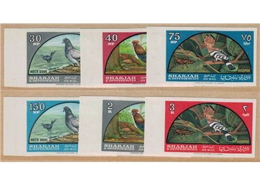 SHARJAH 1965 Birds (unperforated) 6v MNH**