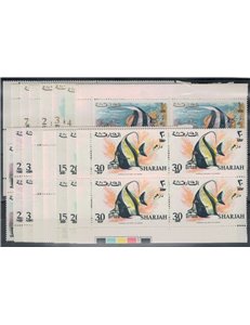SHARJAH 1966 Marine fauna, overprinted 17v in block of four MNH**