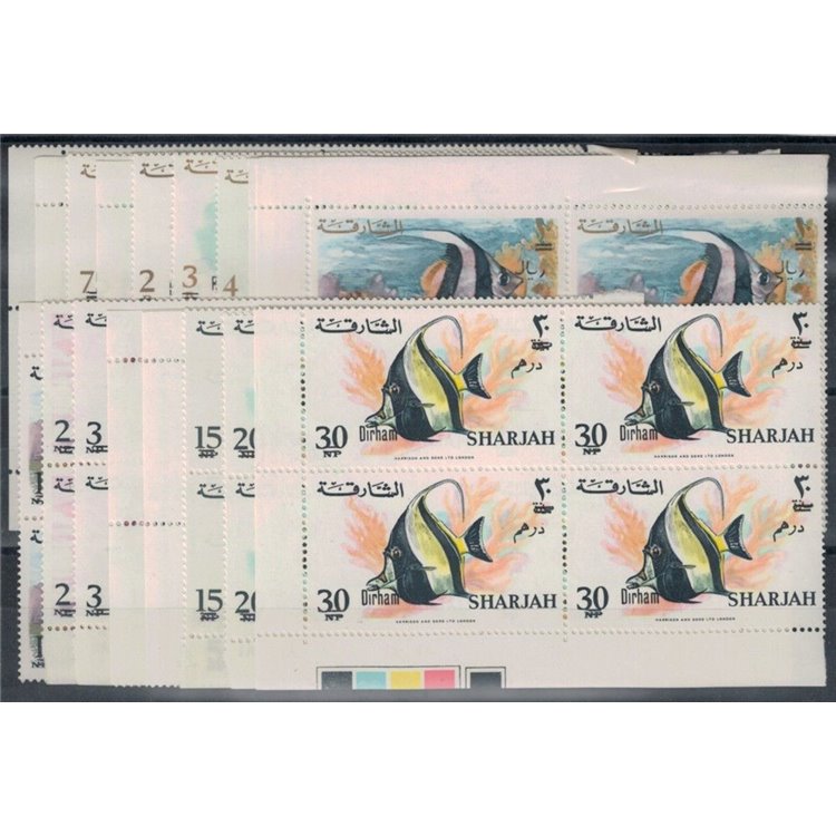 SHARJAH 1966 Marine fauna, overprinted 17v in block of four MNH**