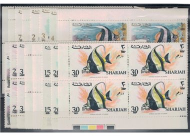 SHARJAH 1966 Marine fauna, overprinted 17v in block of four MNH**