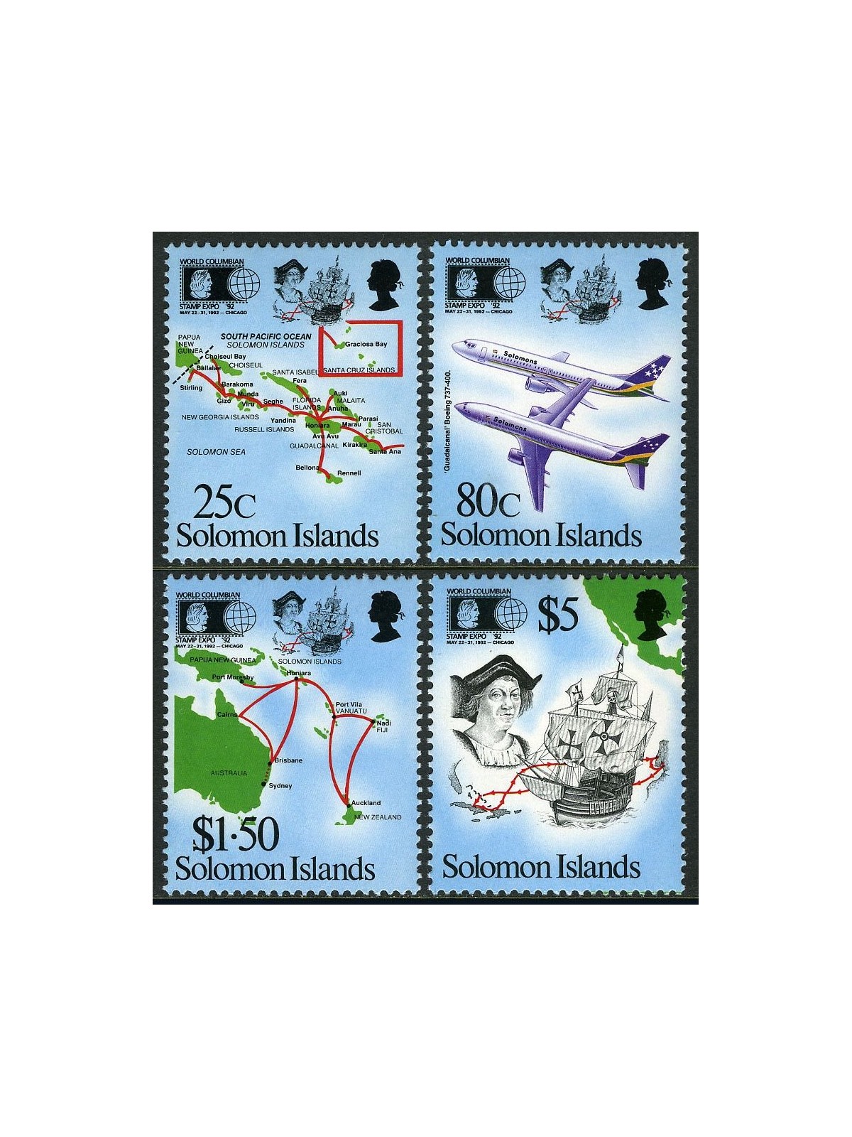 SOLOMON 1992 World Columbian stamp expo 4v MNH**