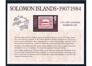 SOLOMON 1984 UPU s/s MNH Congress**