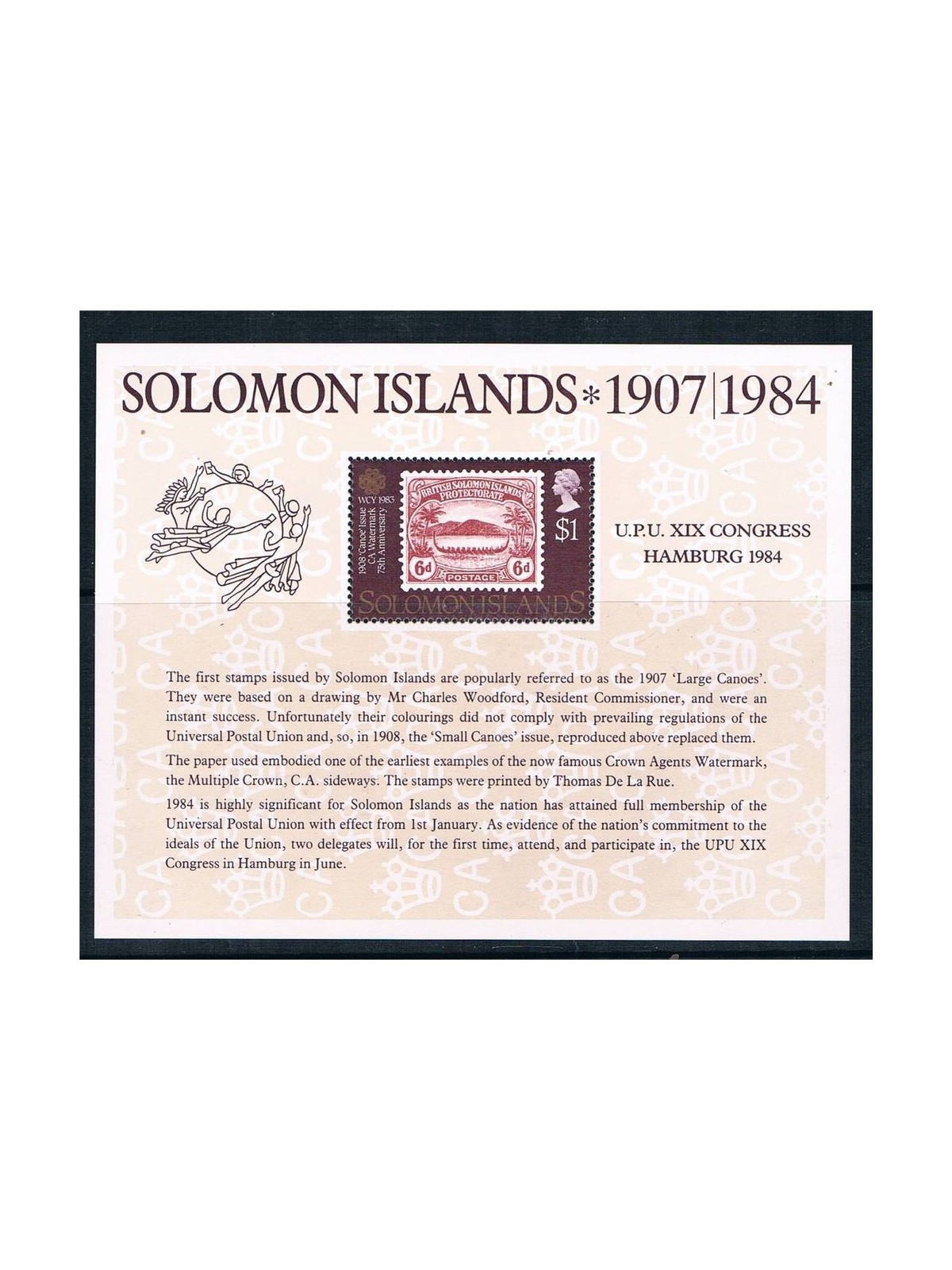 SOLOMON 1984 UPU s/s MNH Congress**