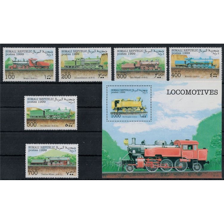 SOMALIA 1999 Treni, locomotive 6v + 1 BF MNH**