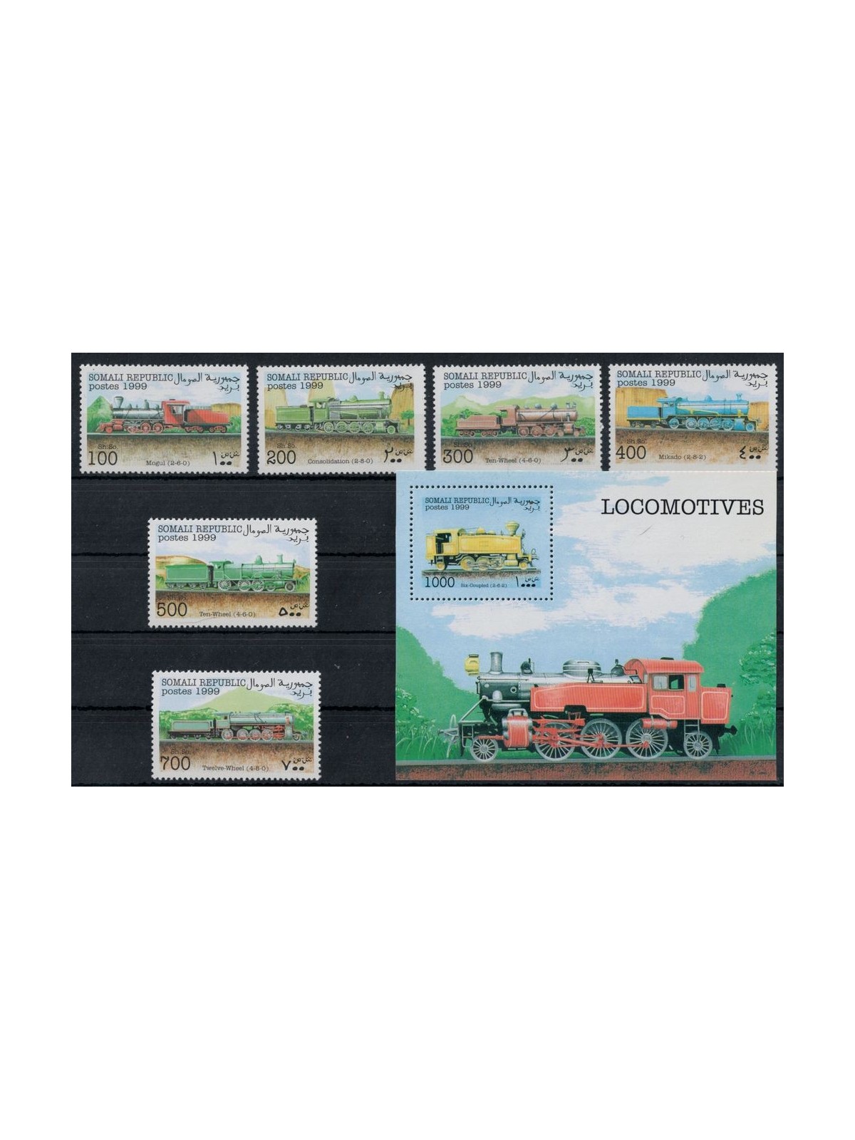 SOMALIA 1999 Treni, locomotive 6v + 1 BF MNH**
