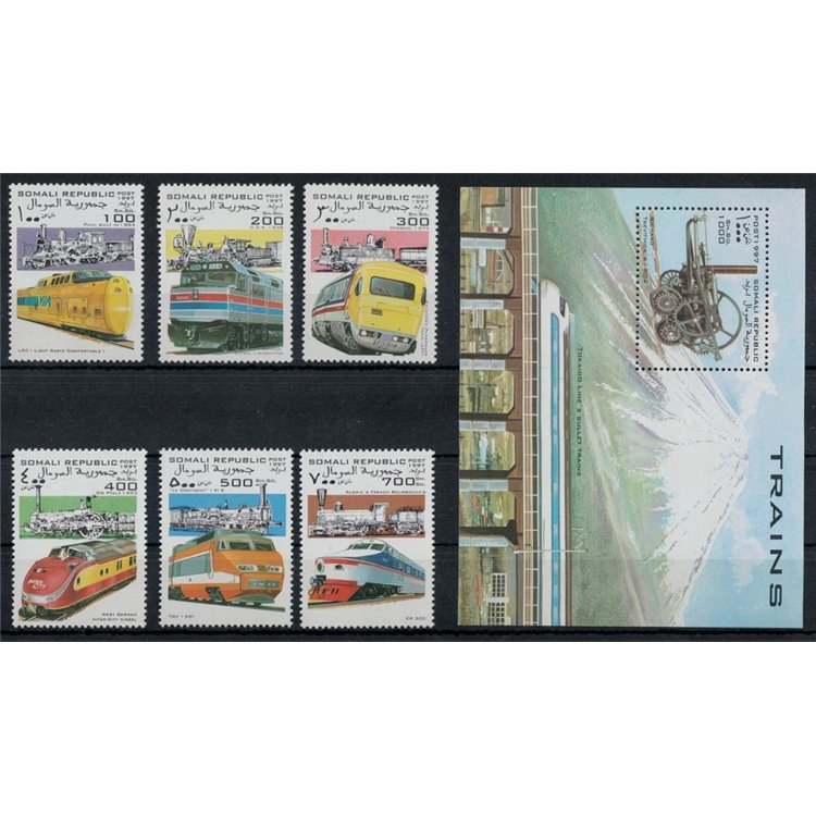 SOMALIA 1997 Treni, locomotive 6v + 1 BF MNH**
