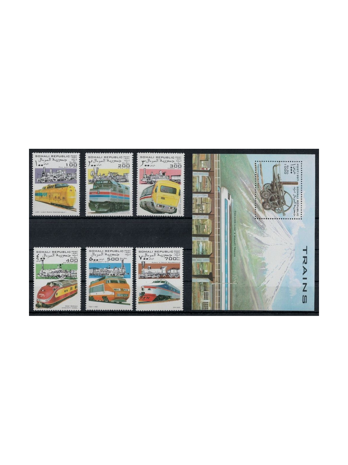 SOMALIA 1997 Trains, locomotives 6v + 1 s/s MNH**