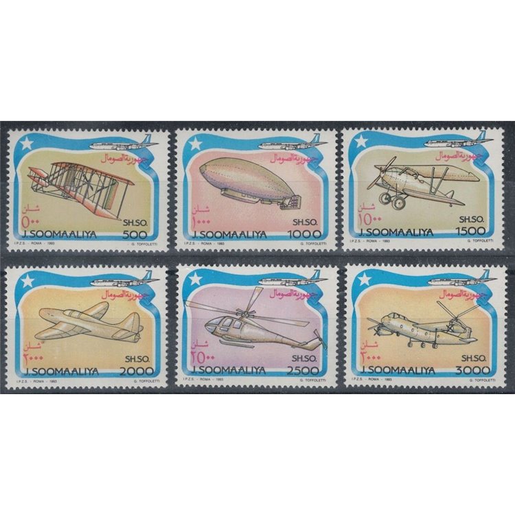 SOMALIA 1993 Veicoli aerei 6v MNH**